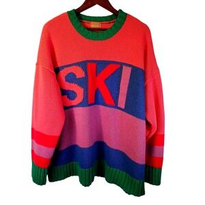 Show Me Your Mumu Ski Sweater Pink Blue Green Knit Oversized XL